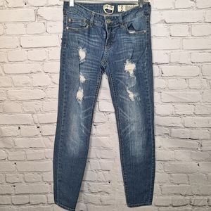 Indigo Rein Lightwash Distressed Raw Hem Ripped Cropped Ankle Jeans Sz 3